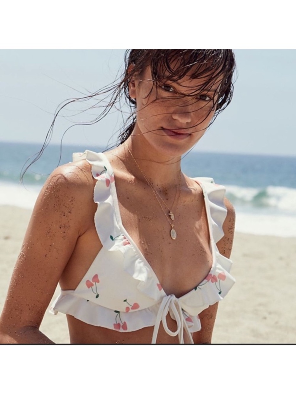 For Love & Lemons Cherry Print Bikini Top